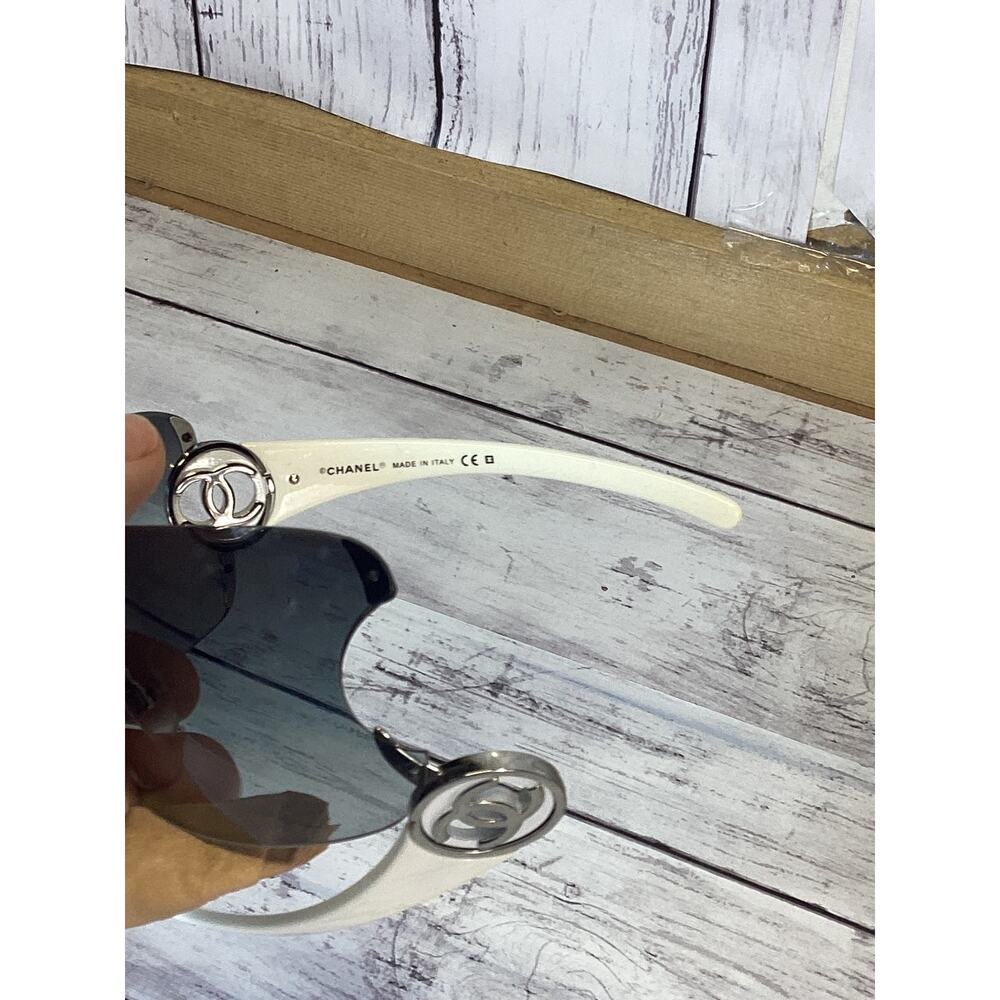 Authentic Chanel White Frame Shield Sunglasses W/… - image 6
